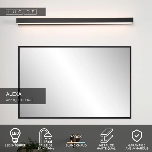 Lucide ALEXA - Applique murale Salle de bains - LED - 1x13W 3000K - IP44 - Noir - USP